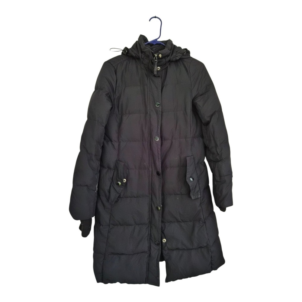 J.Crew Womens XS Black Long Down Puffer Coat Hooded 60% Down Winter Jacket